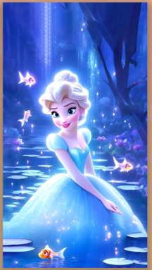 Animated character in a blue dress mobile back skin